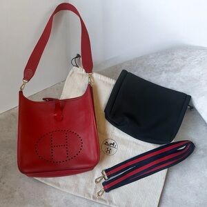 Hermes Evelyne Rouge GM Palladium Hardware dust bag Epsom leather L Stamp COA